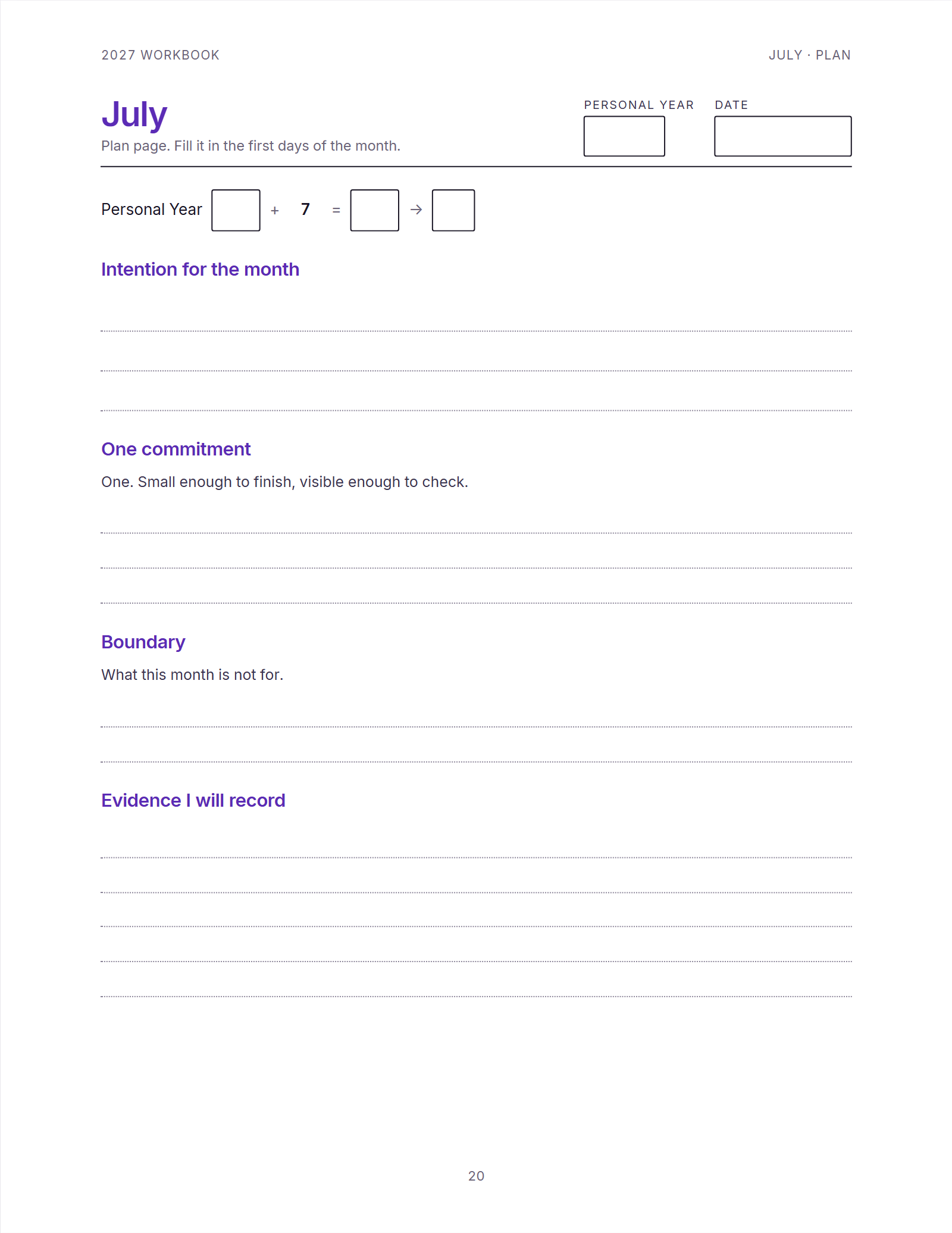 The printable workbook: a rendered page