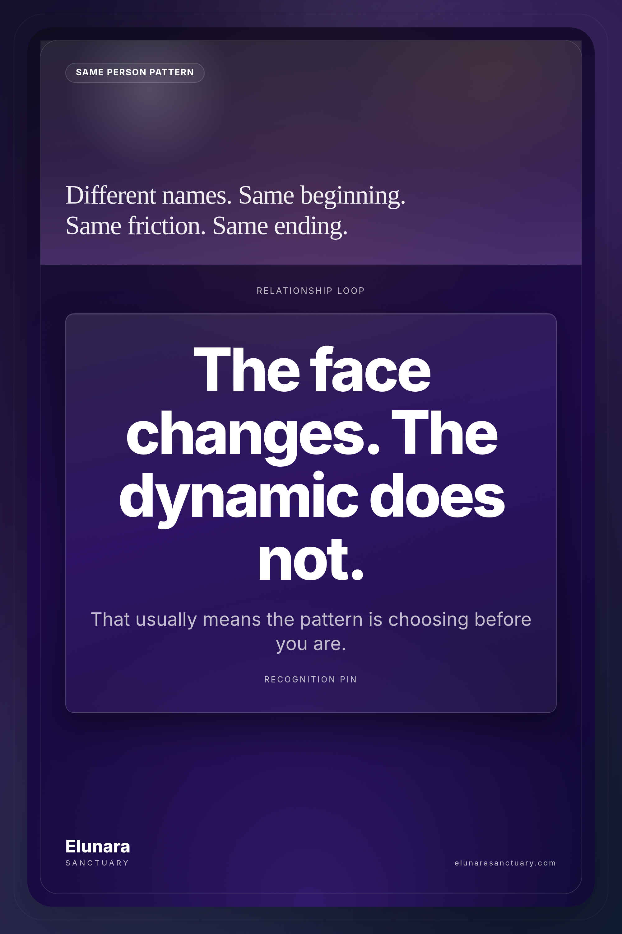 Pinterest pin for Elunara article: same person different bodies relationship pattern