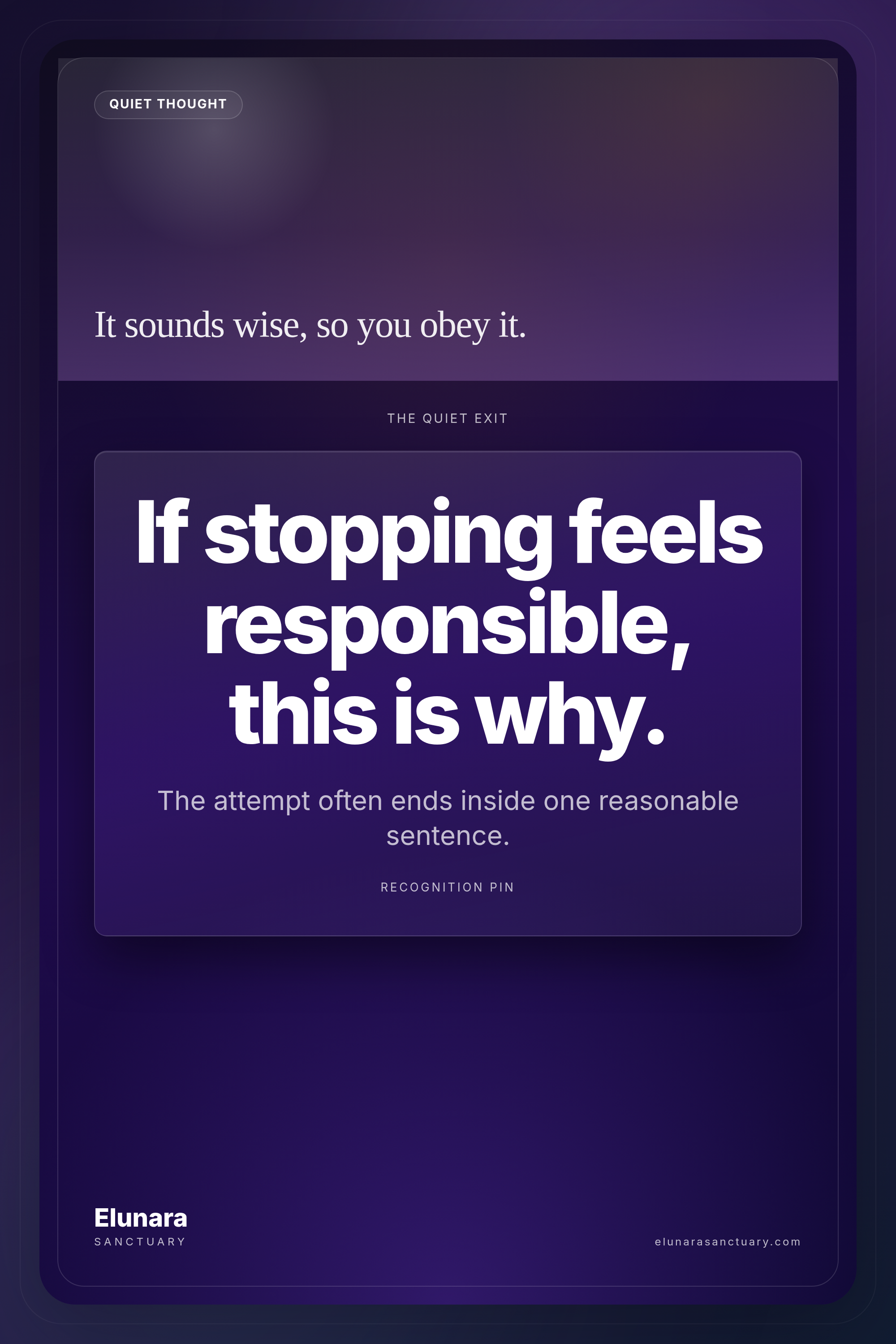 Pinterest pin for Elunara article: the quiet thought that ends every attempt to change